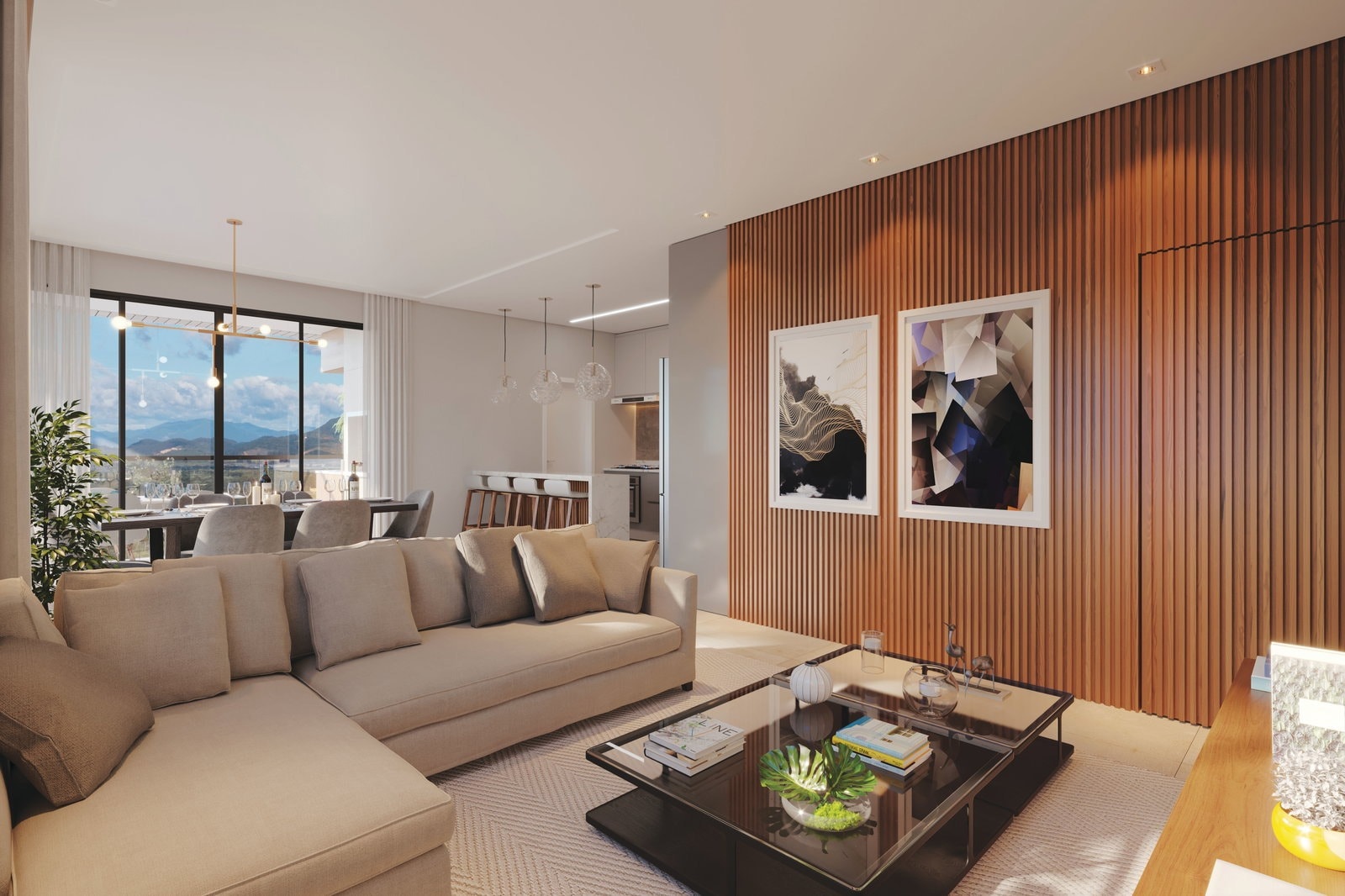 Living decorado de apartamento do Monte Solaro, com vista, em Meia Praia, Itapema