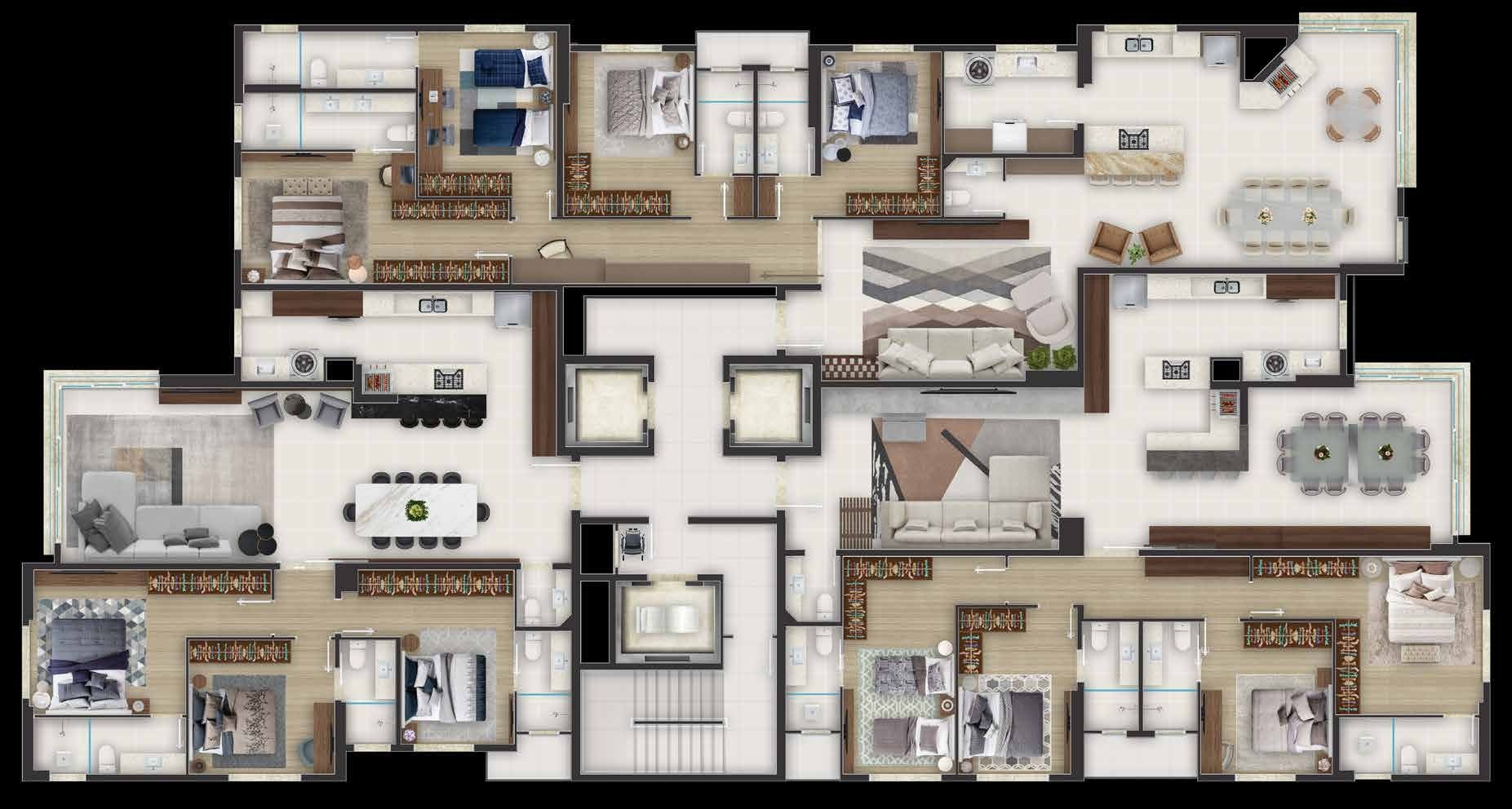 Pavimento tipo · Hill Tower do Ocean Hill Residence, na Meia Praia, Itapema