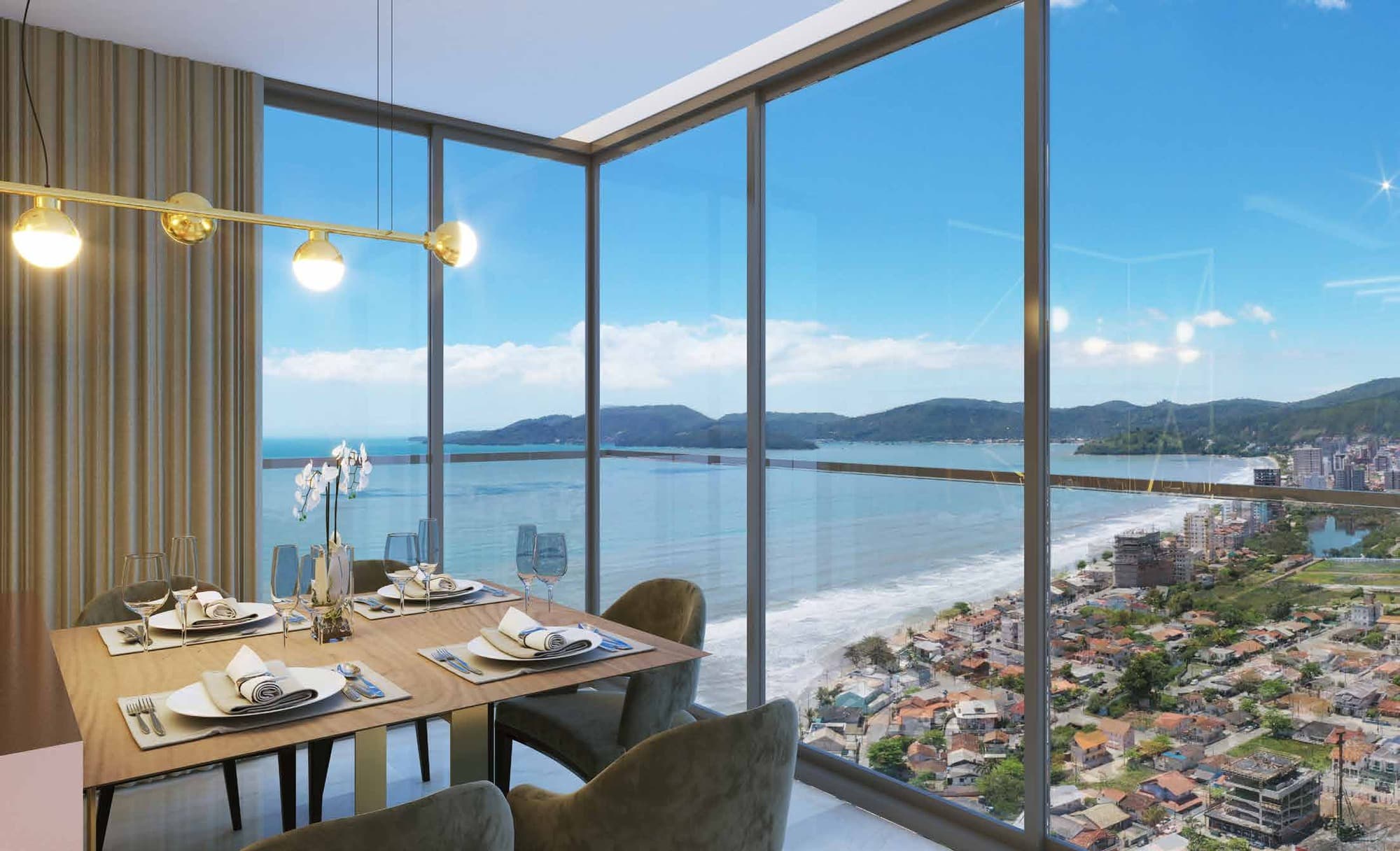 Vista a partir de um apartamento do Ocean Hill Residence, na Meia Praia, Itapema