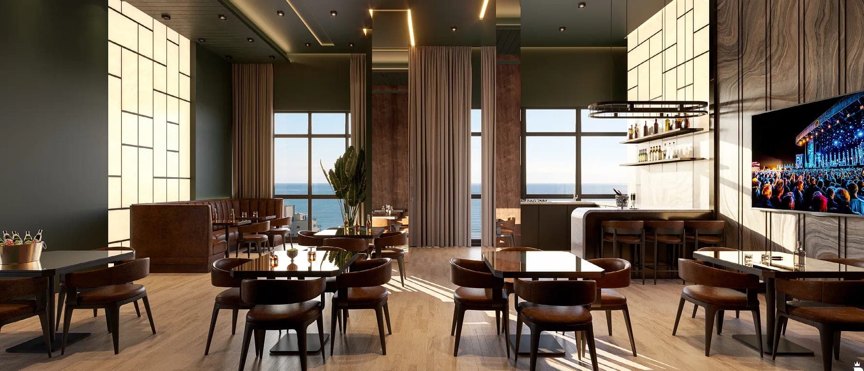 Pub do Onix Towers Residence, com bar e área de estar
