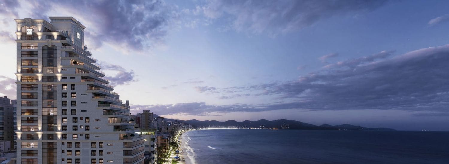 Meia Praia ao entardecer, onde fica o Ópera CNA Residence, em Itapema