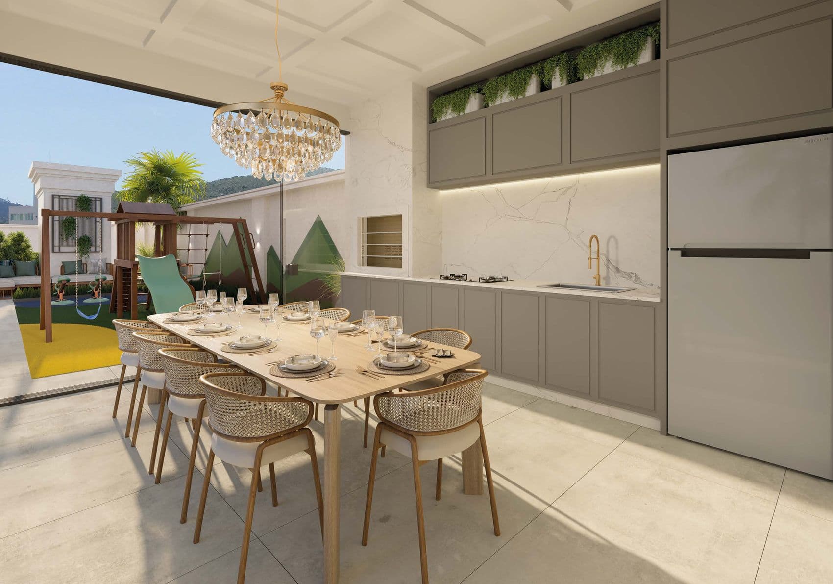 Quiosque gourmet ao lado do espaço kids do Palazzo Royale, na Meia Praia, Itapema