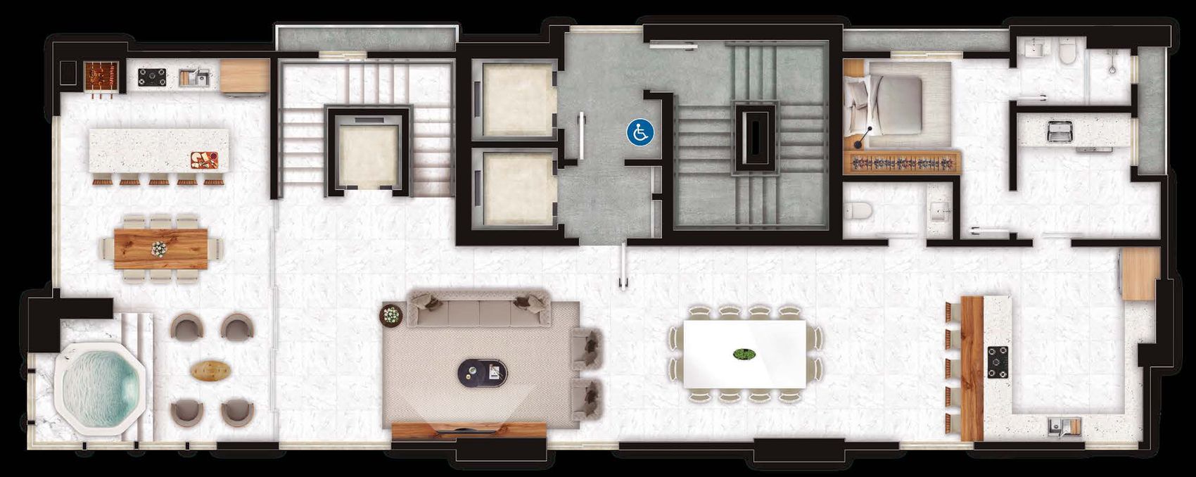 Planta do pavimento superior do apartamento duplex do Palazzo Royale, em Itapema