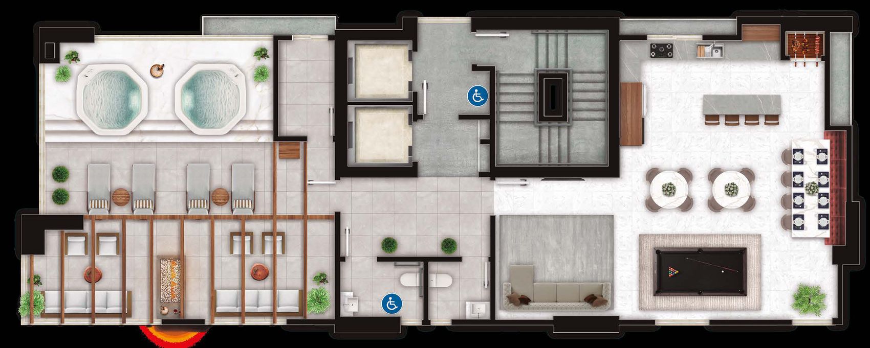 Planta do rooftop do Palazzo Royale, com sky garden, spa e beer place, em Itapema