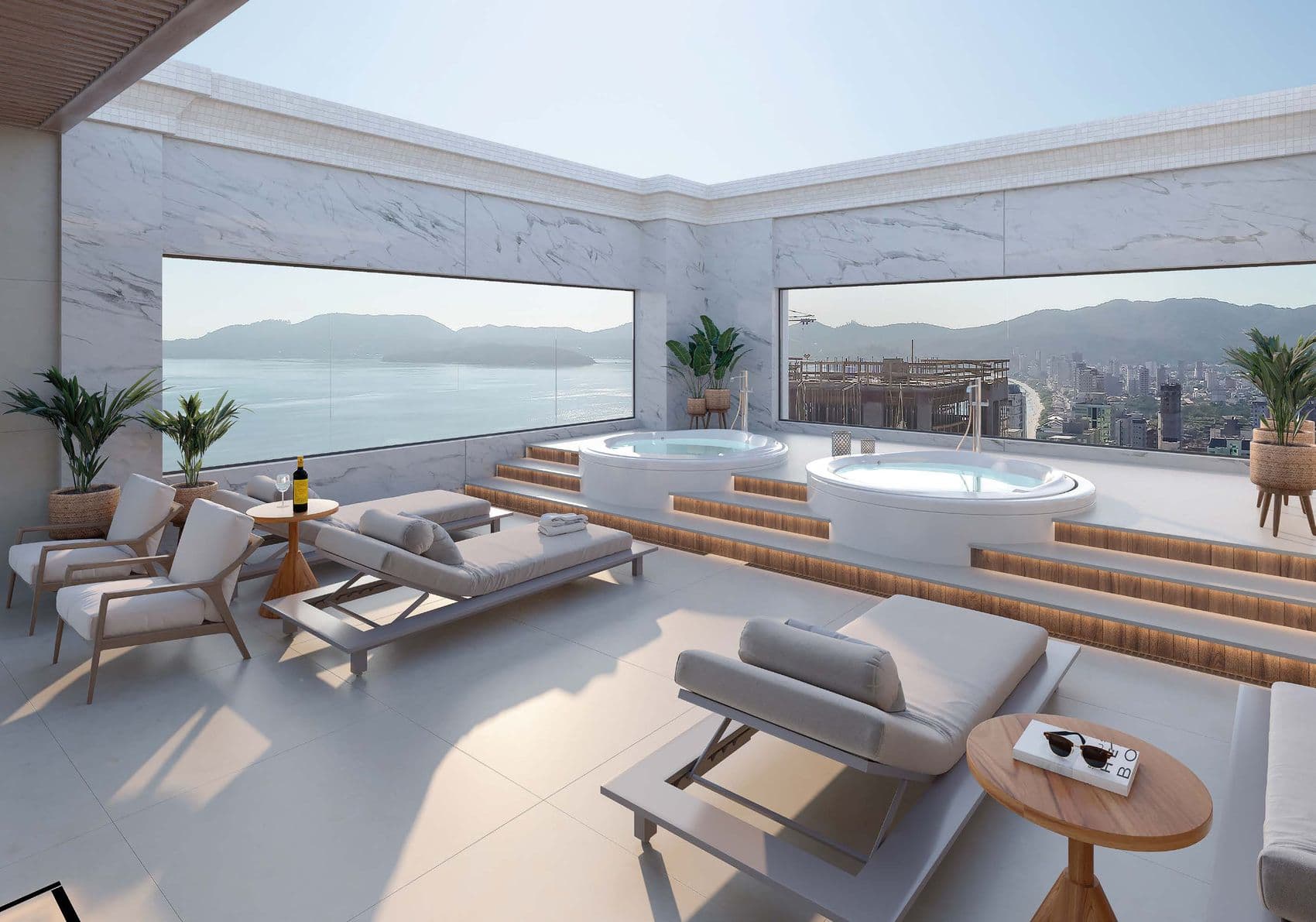 Spa do rooftop do Palazzo Royale, com vista panorâmica para o mar da Meia Praia, Itapema
