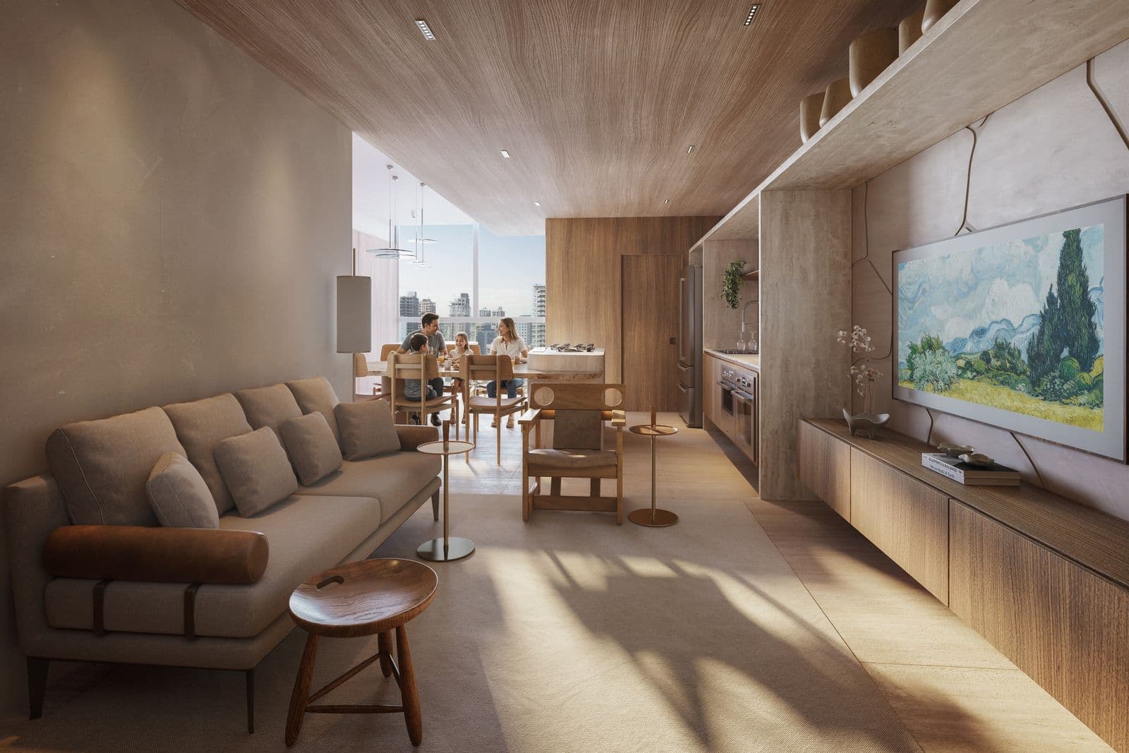 Living integrado de apartamento do Park Lane, no Balneário Perequê, Porto Belo