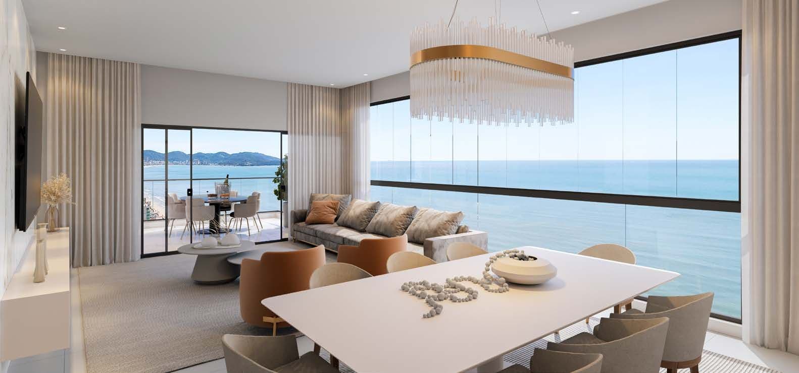Living do apartamento de 190 m² do Pirita, com vista para o mar de Meia Praia