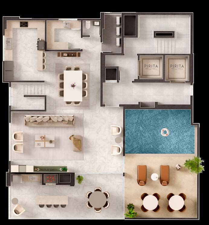 Planta humanizada do duplex superior do Pirita, com suíte master de 45 m²
