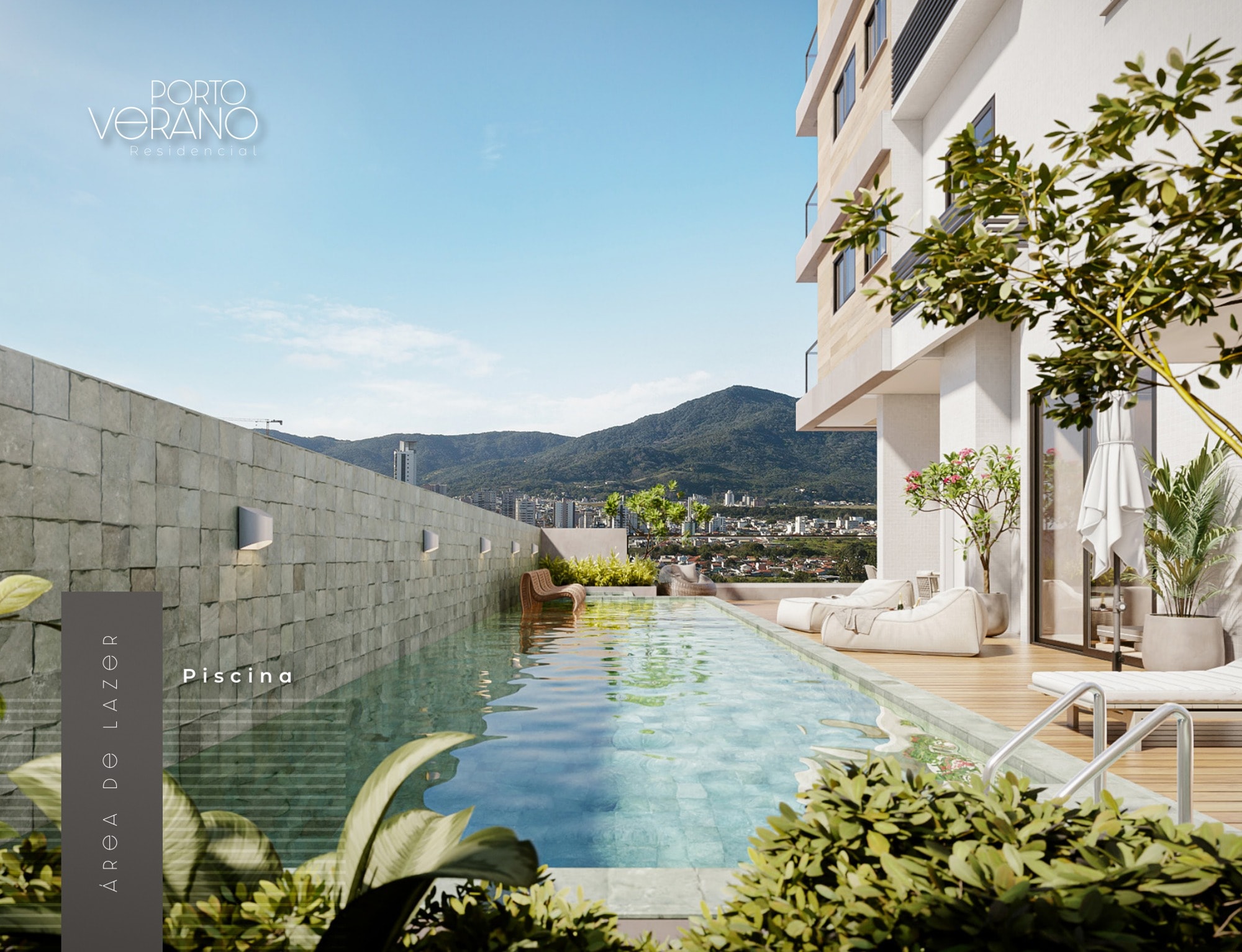 Piscina do Porto Verano com vista das montanhas, na Rua 304, Meia Praia, Itapema