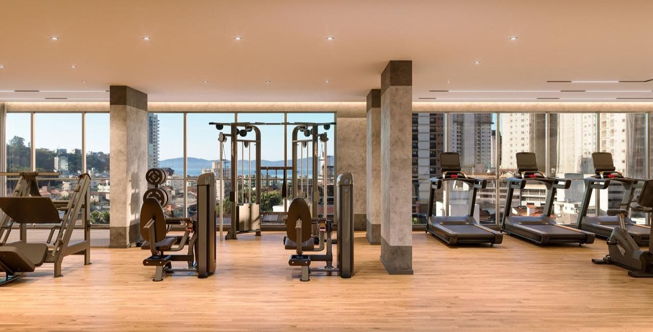 Academia do Riviera Home Club, com esteiras e aparelhos de musculação