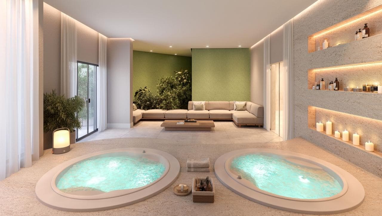 Área de jacuzzi do Riviera Home Club, com duas banheiras de hidromassagem