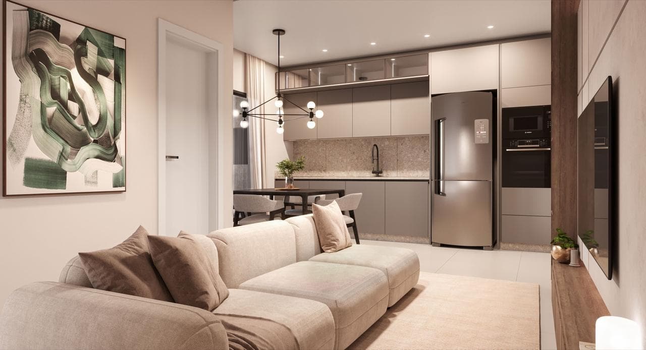 Living do apartamento tipo 02 da Torre Monterosso do Riviera Home Club