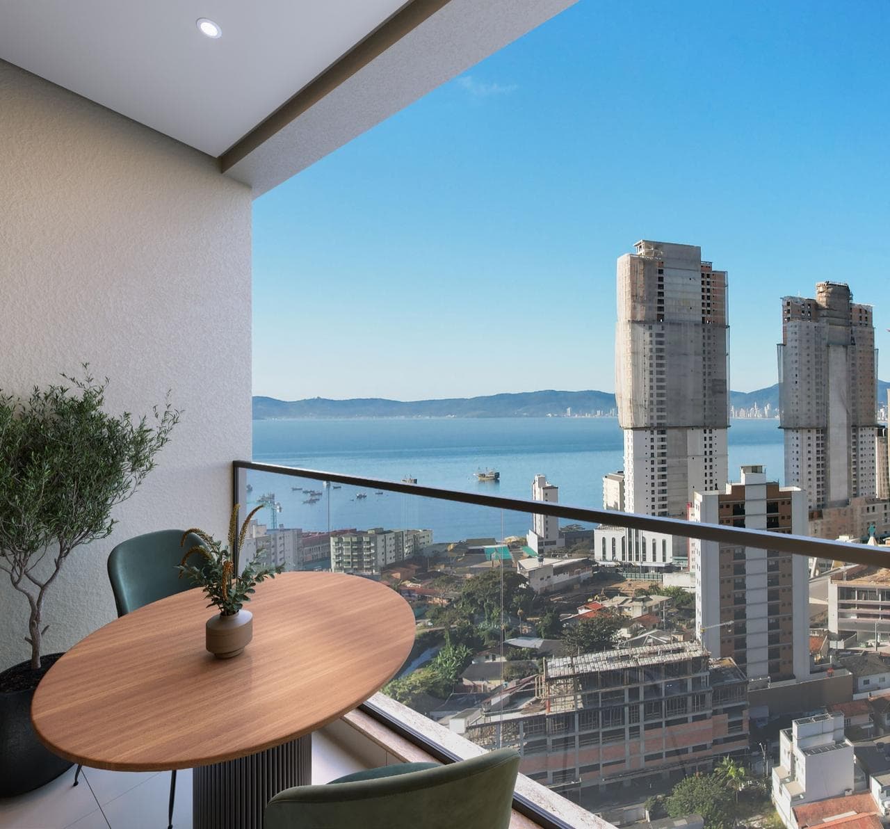 Sacada do apartamento tipo 03 da Torre Sorrento do Riviera Home Club, com vista para Itapema