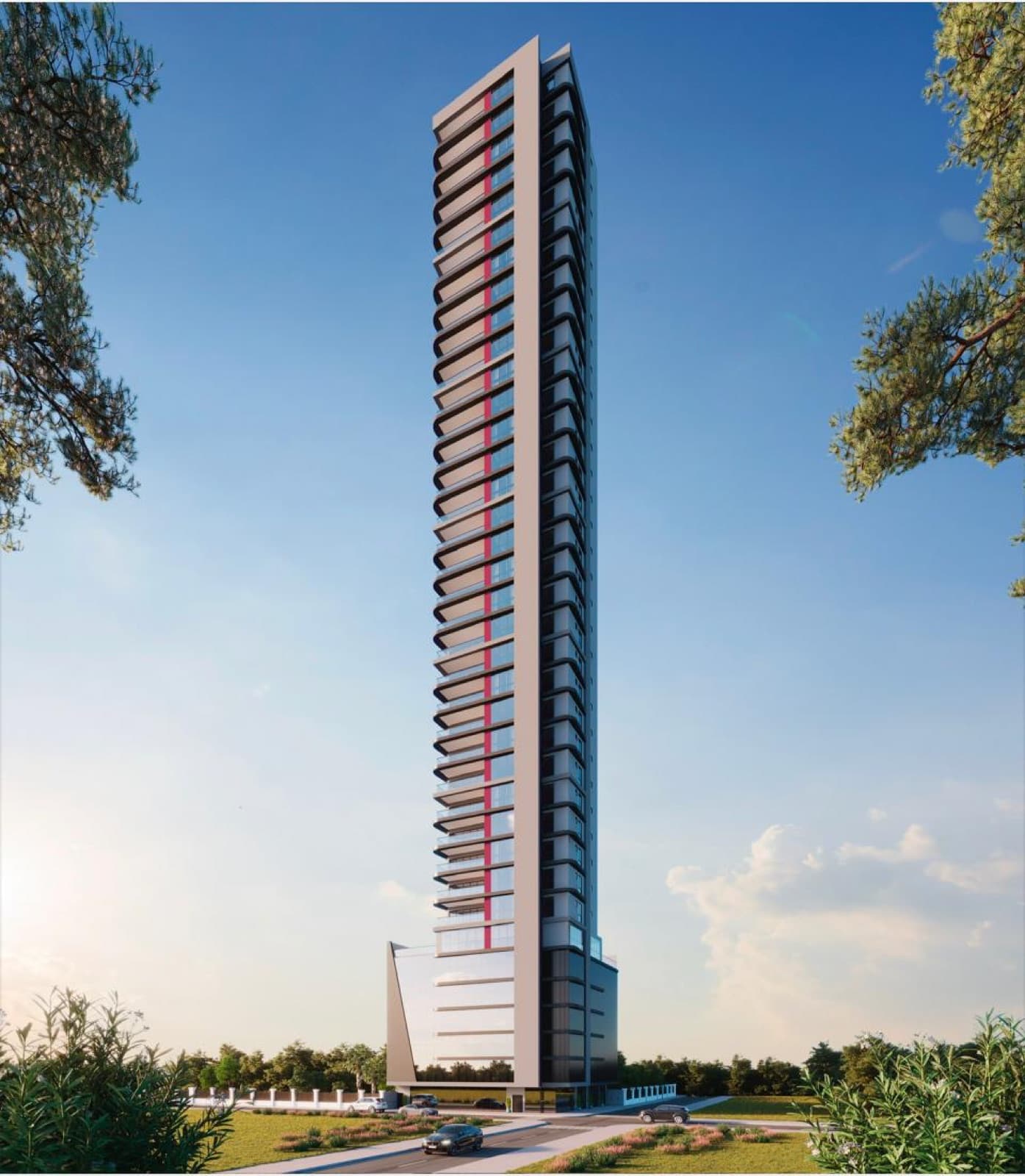 Fachada do Rotterdam Residence — torre única de 30 pavimentos em Itapema