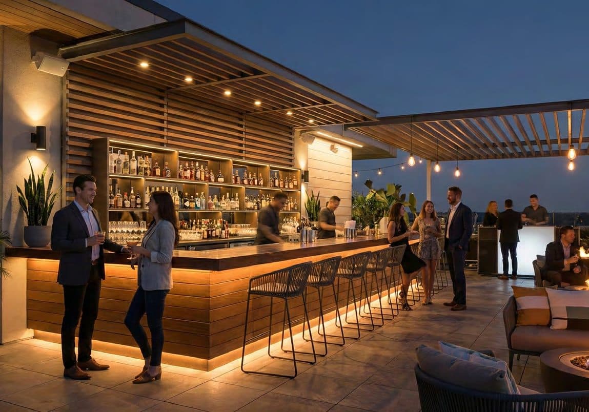 Lounge bar no rooftop do Seger Tower, empreendimento comercial em Itapema