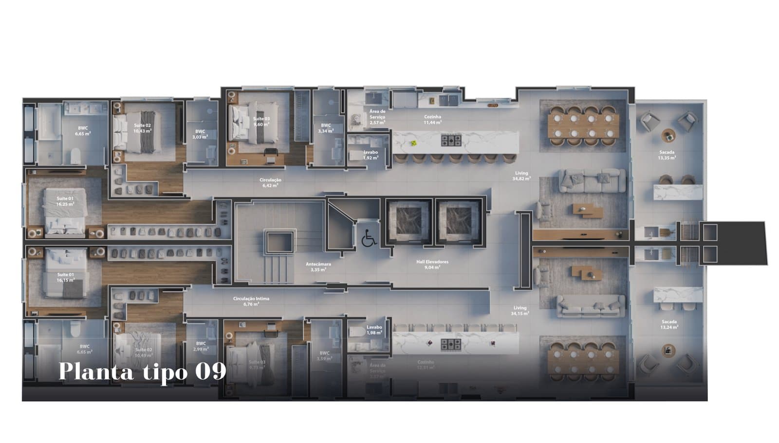 Planta do pavimento tipo do Sofistic Home, com dois apartamentos por andar
