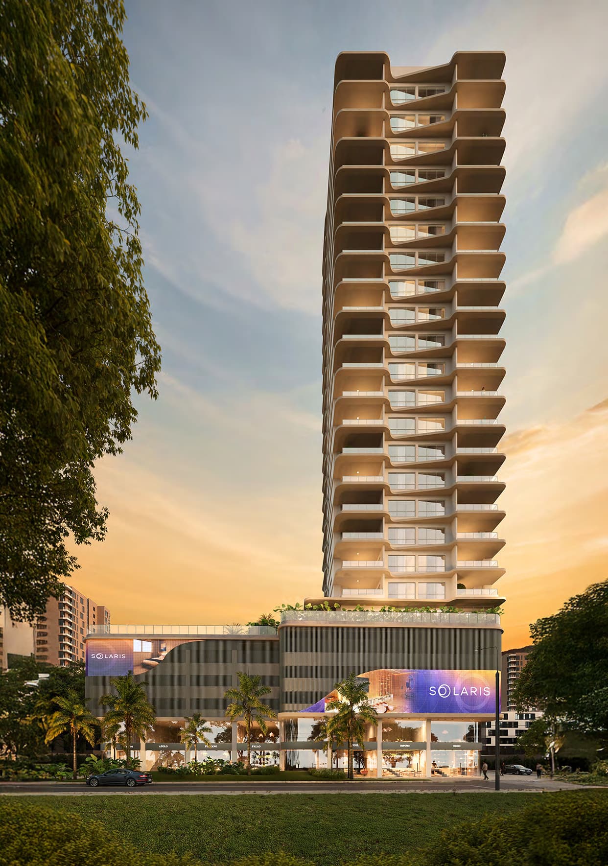 Torre do Solaris Residencial vista da Terceira Avenida, em Meia Praia, Itapema