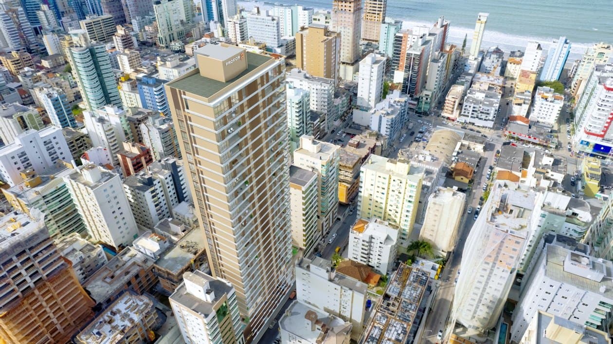 Vista aérea da Meia Praia, em Itapema, onde fica o Sun Breeze Tower