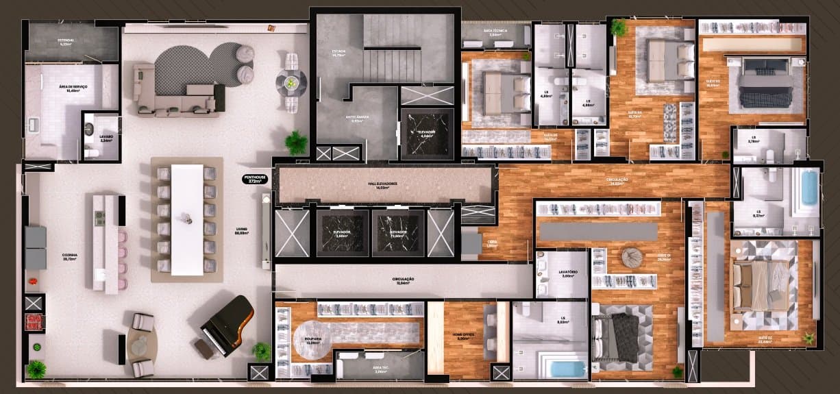 Penthouse — 5 suítes, 31º andar do Sun Breeze Tower, na Meia Praia, Itapema