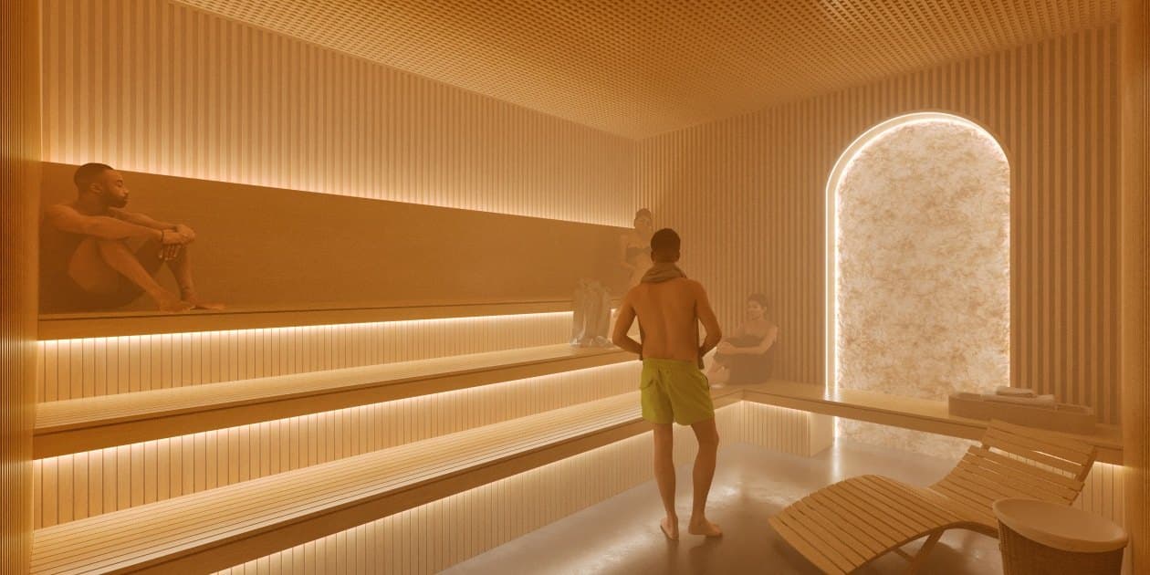 Sauna no rooftop do Sun Breeze Tower, na Meia Praia, Itapema