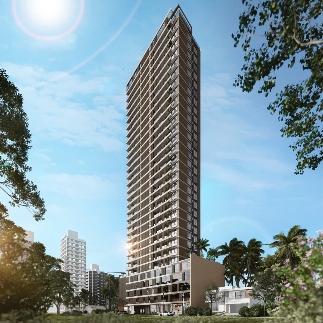 Torre do Sun Breeze Tower vista da Rua 288, na Meia Praia, Itapema