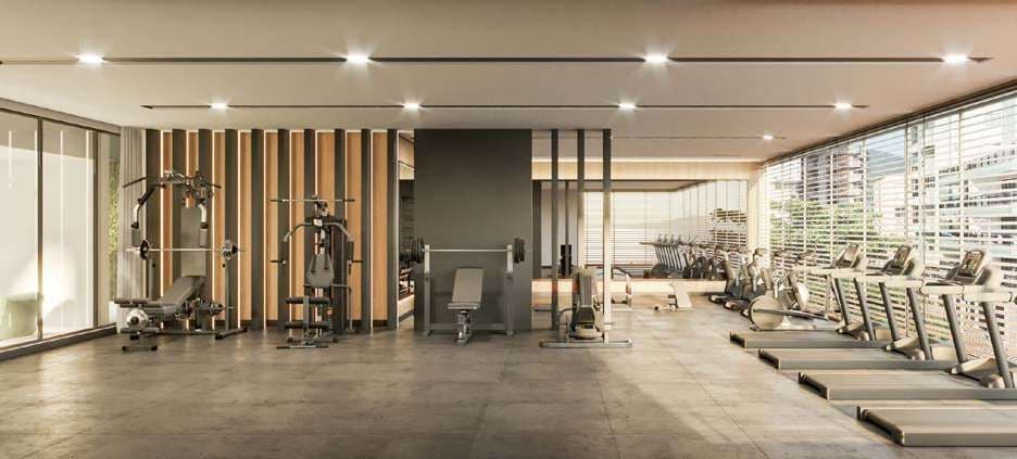 Espaço fitness do Sunny Coast, com vista para o mar de Itapema