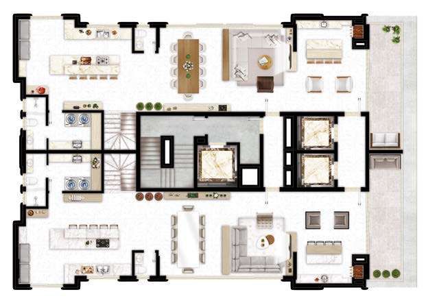 Planta da penthouse do Sunny Coast, 372 m² com 5 suítes