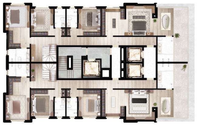 Planta do apartamento tipo do Sunny Coast, 229 m² com 4 suítes