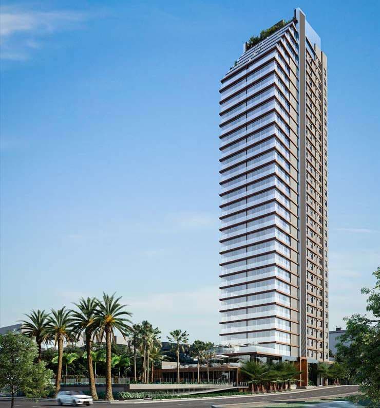 Fachada da torre única do Sunny Coast, frente-mar em Itapema