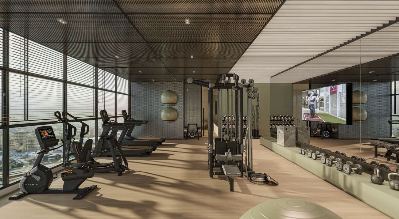 Academia de 50,40 m² do Sytonia Flats, na Meia Praia, Itapema