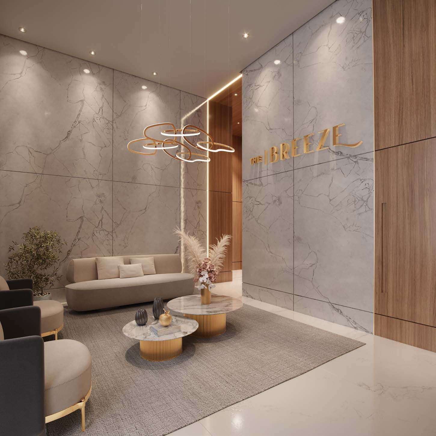 Hall de entrada mobiliado do The Breeze, em Itapema