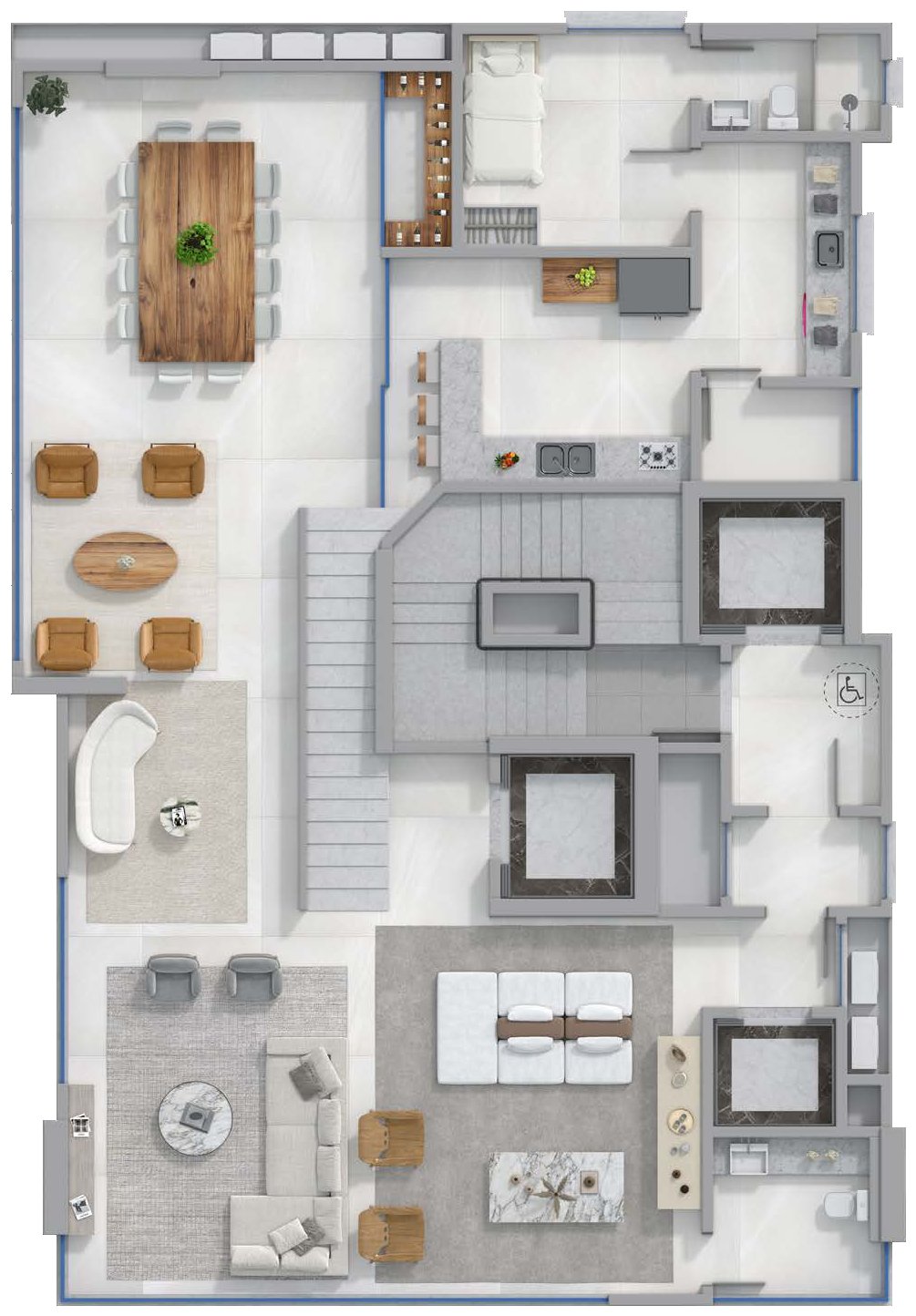 Planta do primeiro pavimento do triplex do The Breeze, em Itapema
