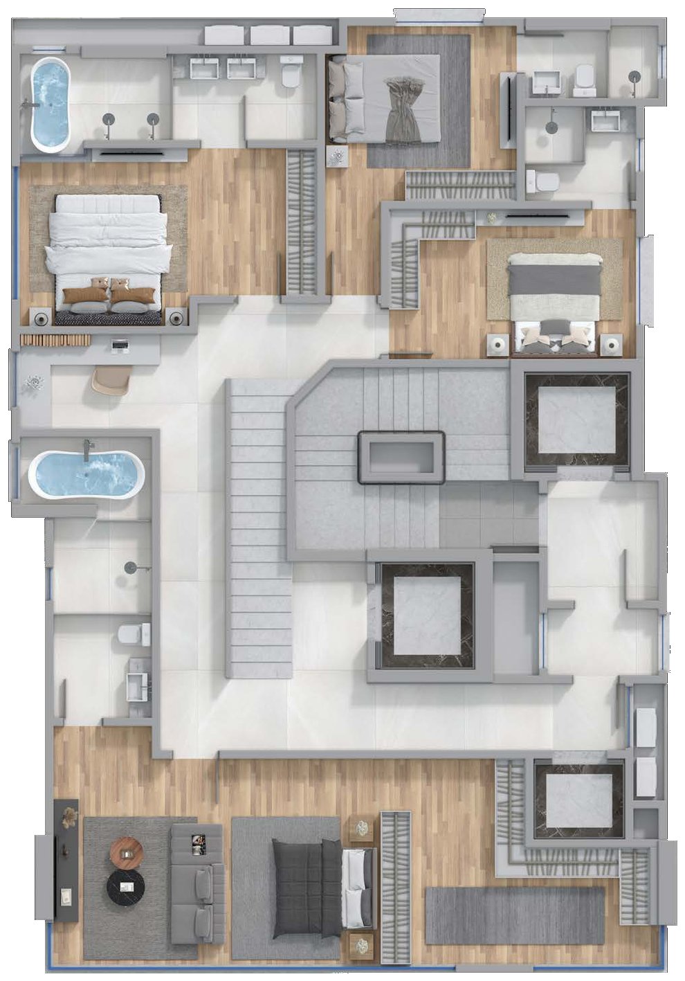 Planta do segundo pavimento do triplex do The Breeze, na Meia Praia, Itapema