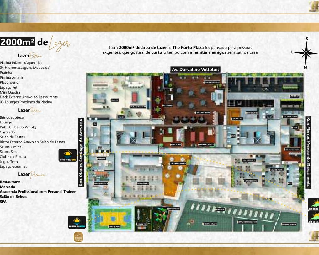 Planta dos 2.000 m² de lazer do The Porto Plaza