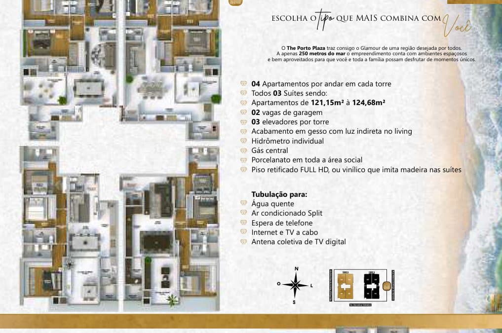 Pavimento tipo — Torre B, 121,15 a 124,68 m² do The Porto Plaza, em Balneário Perequê, Porto Belo