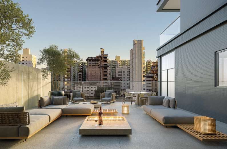 Praça de fogo nos terraços do Thiesen Residence, em Itapema