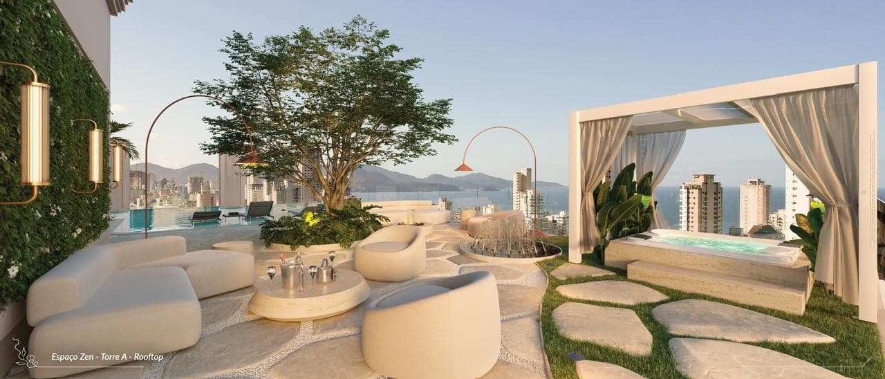 Espaço zen com jacuzzi no rooftop do Torres de Marseille