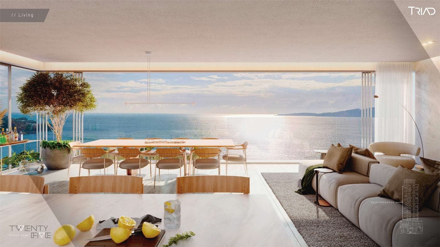 Living e sala de jantar integrados do apartamento do Twenty Five Street Home