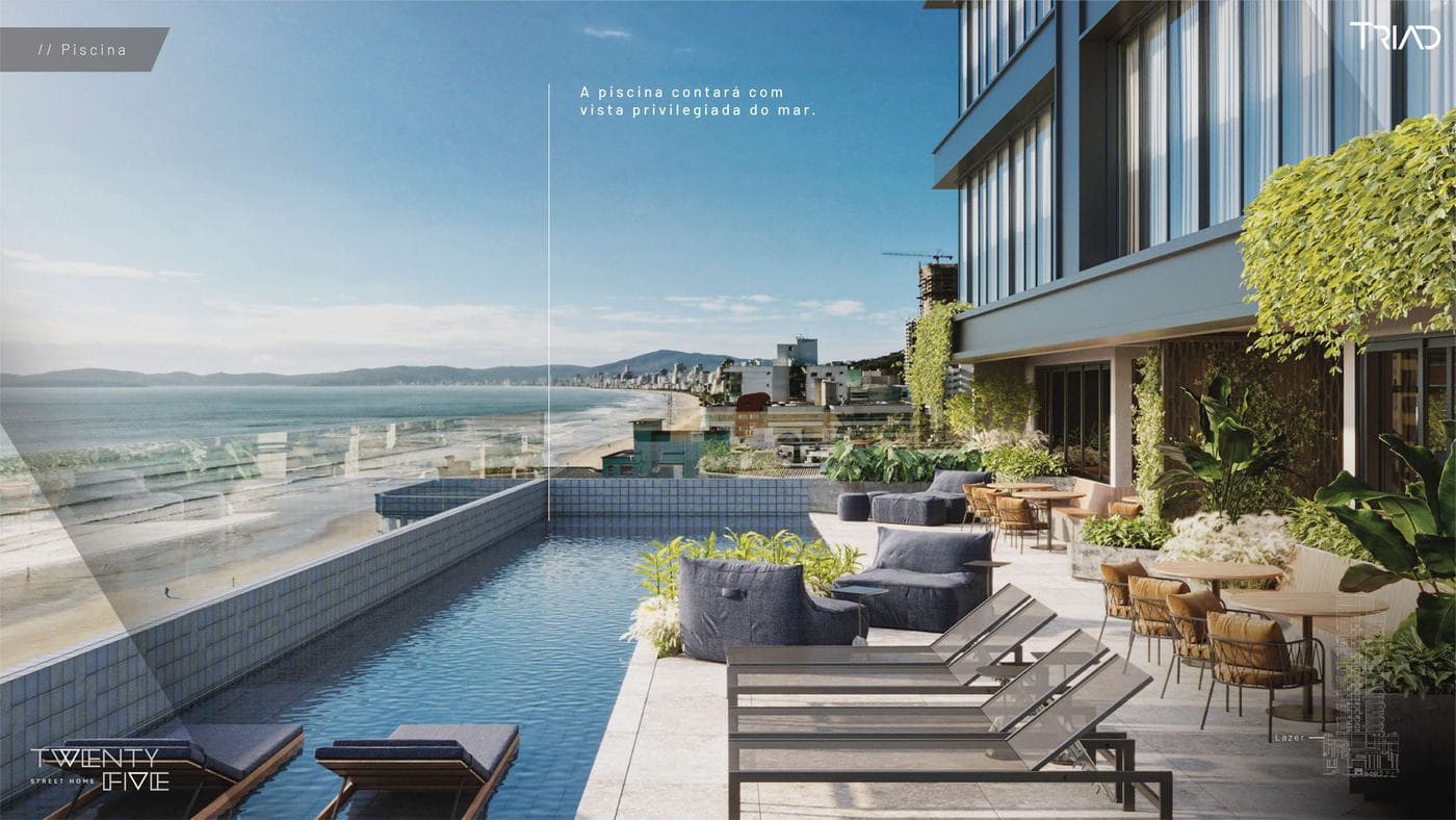 Piscina do Twenty Five Street Home com vista para o mar de Itapema