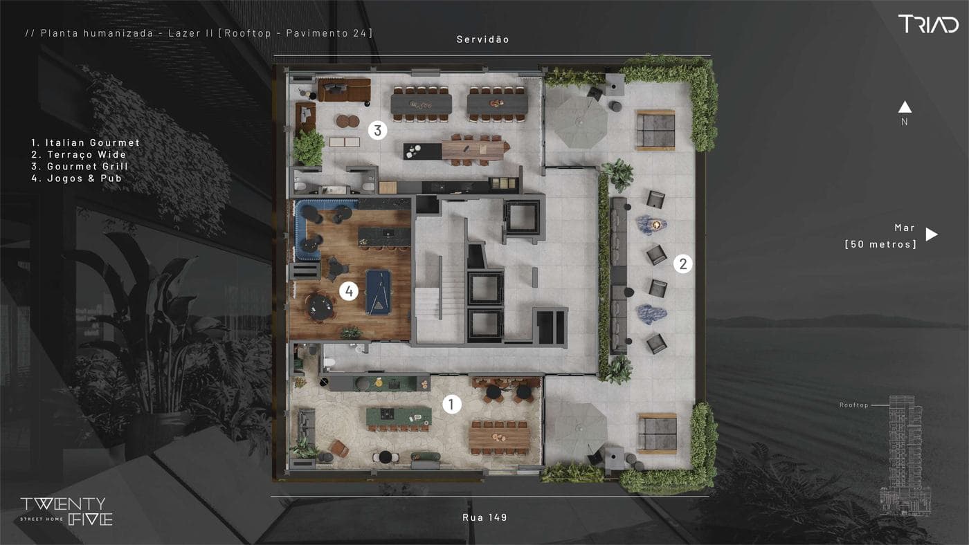 Planta humanizada do rooftop do Twenty Five Street Home
