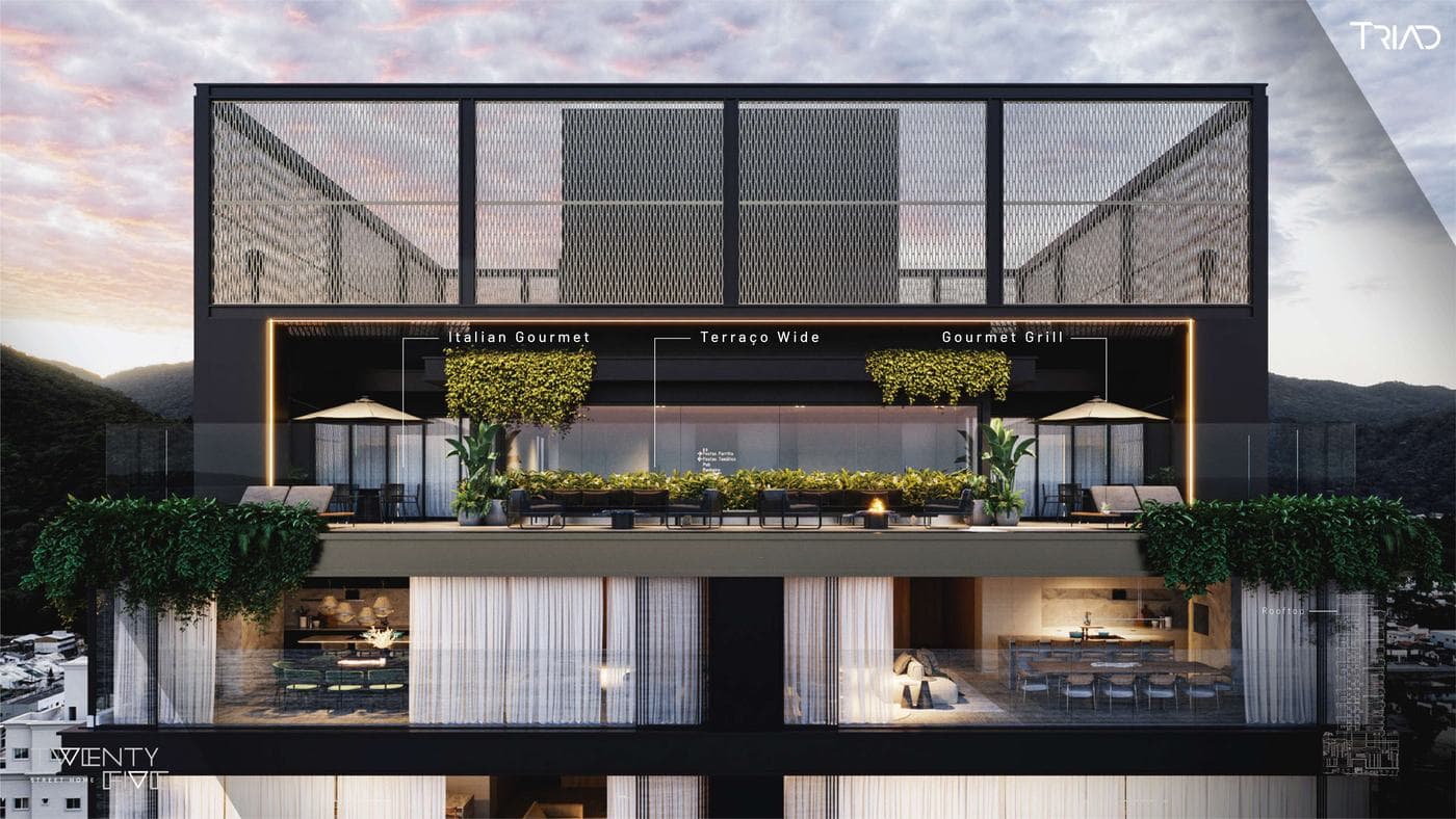 O rooftop do Twenty Five Street Home visto de fora, com Italian Gourmet, Terraço Wide e Gourmet Grill