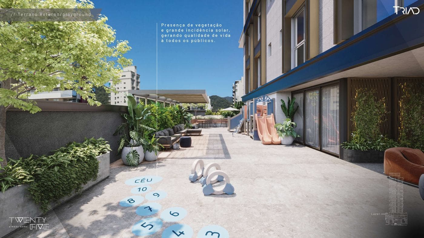 Terraço externo e playground do Twenty Five Street Home