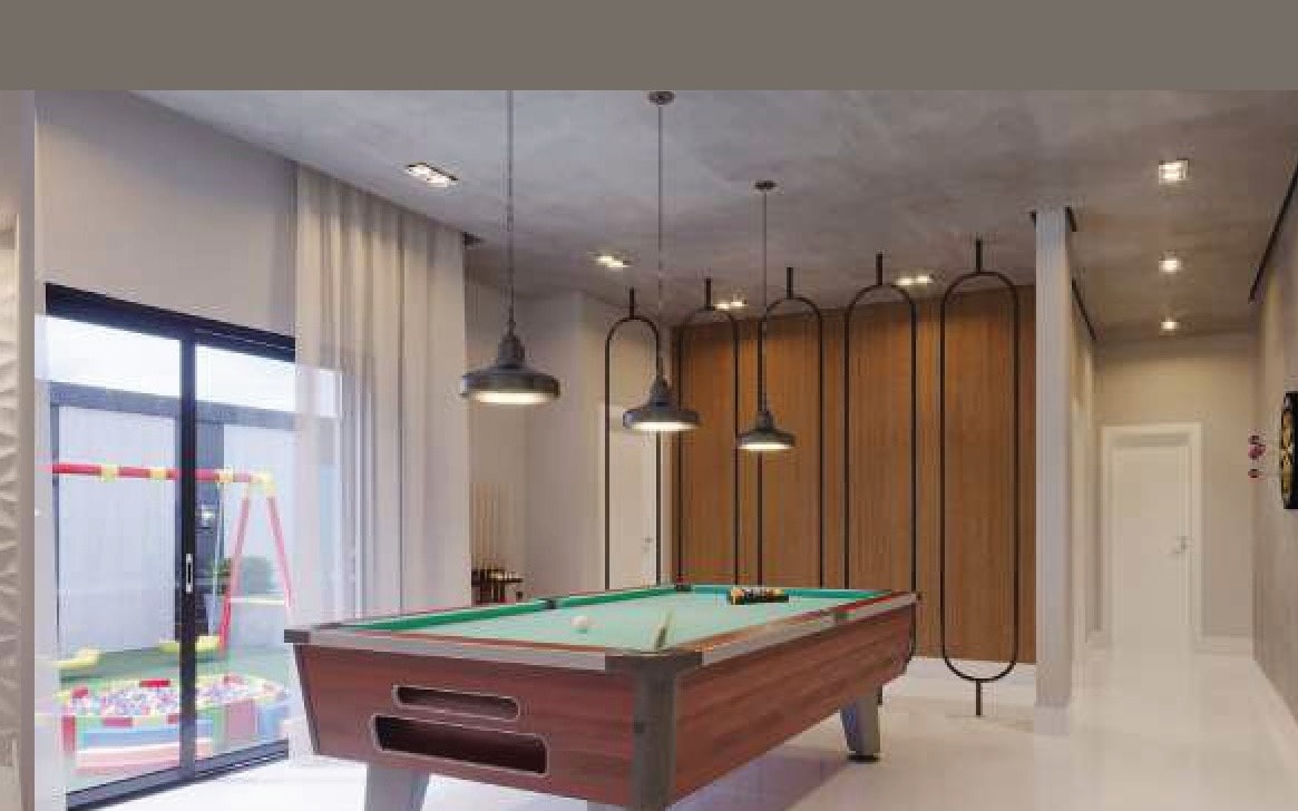 Salão de jogos com sinuca do Vancouver Residence, em Itapema