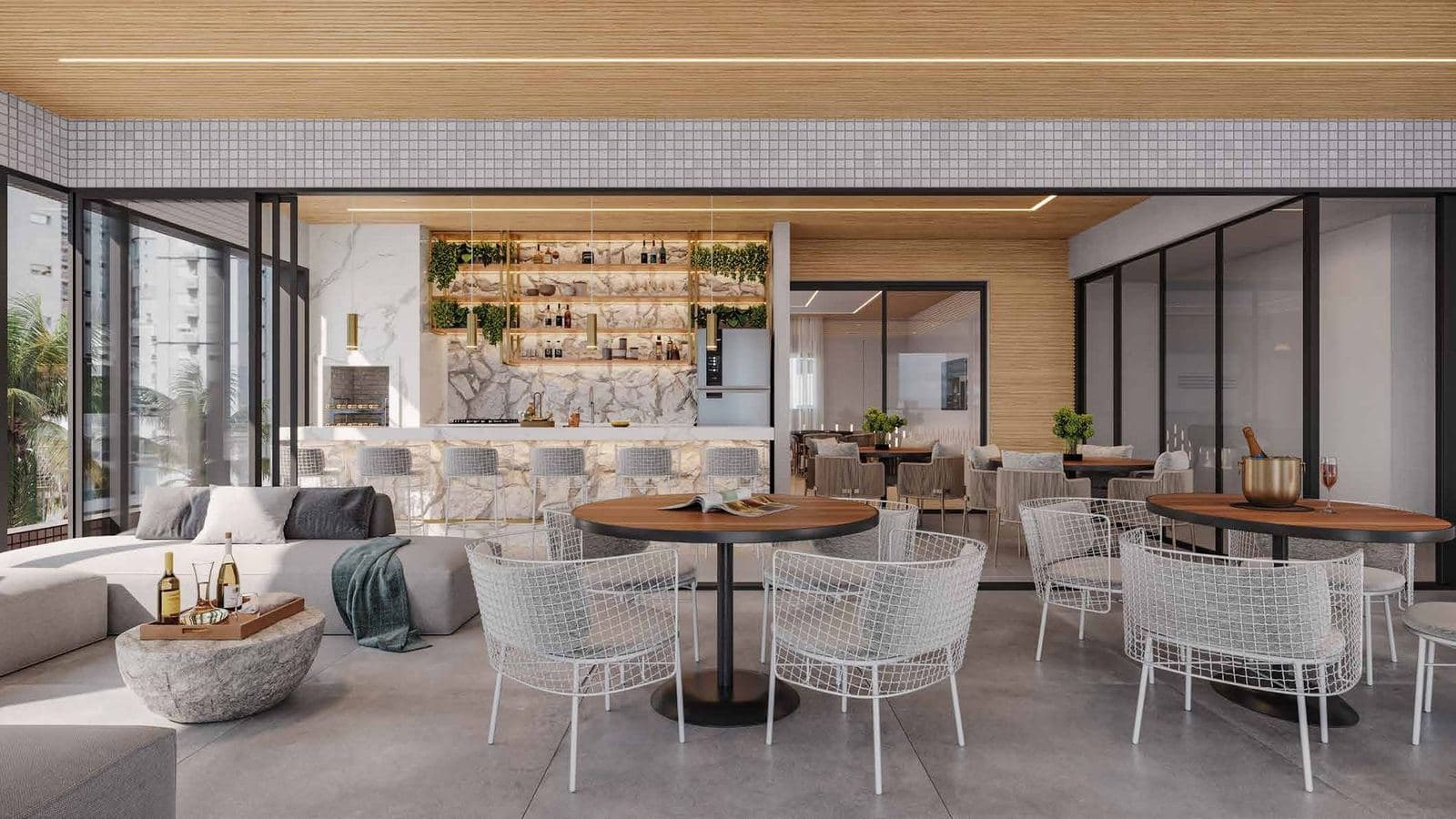Quiosque de lazer com espaço gourmet do Villa Di Capri, em Itapema