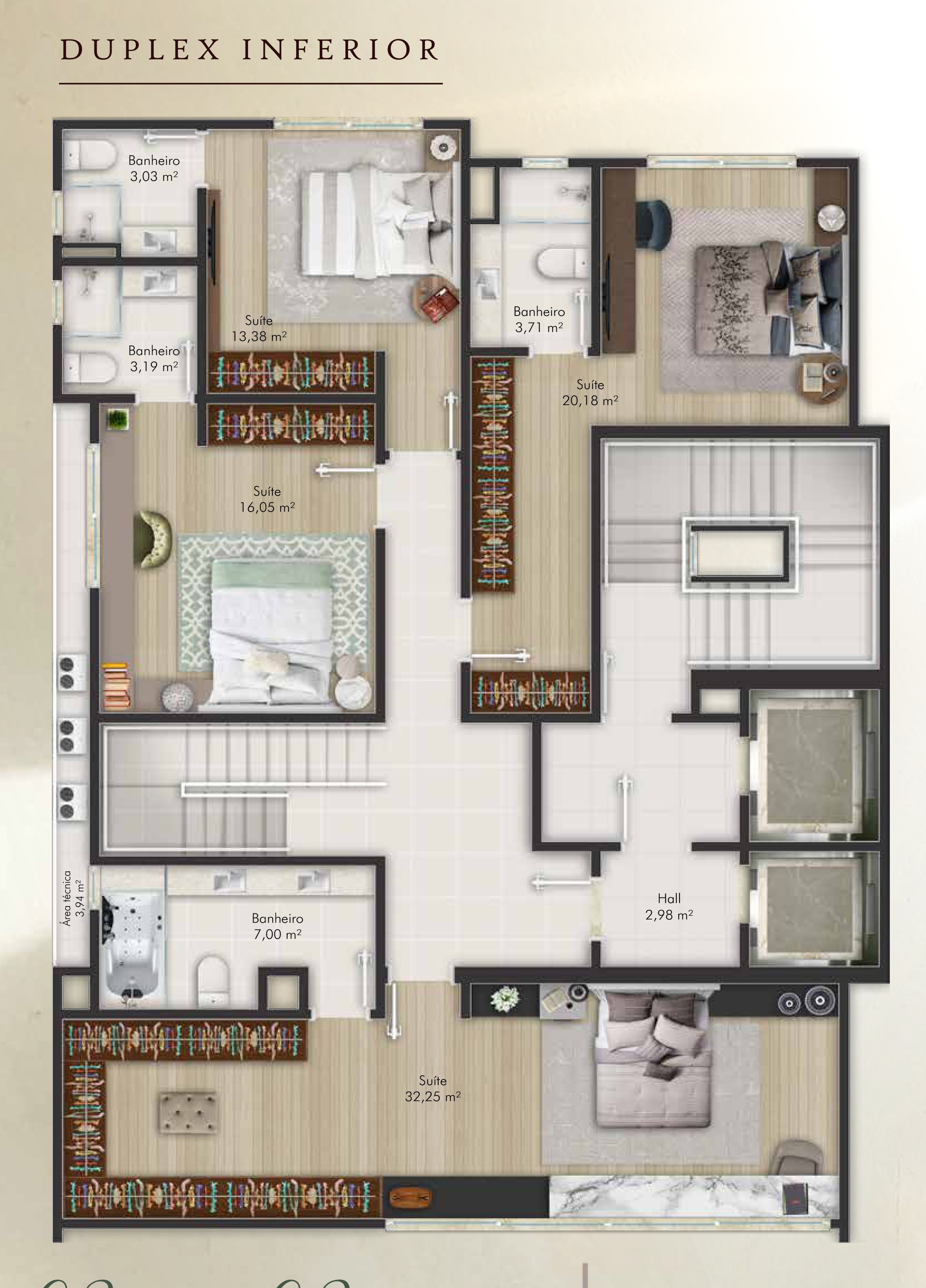 Planta do duplex · pavimento inferior (dormitórios) da cobertura duplex do Villa Lobos