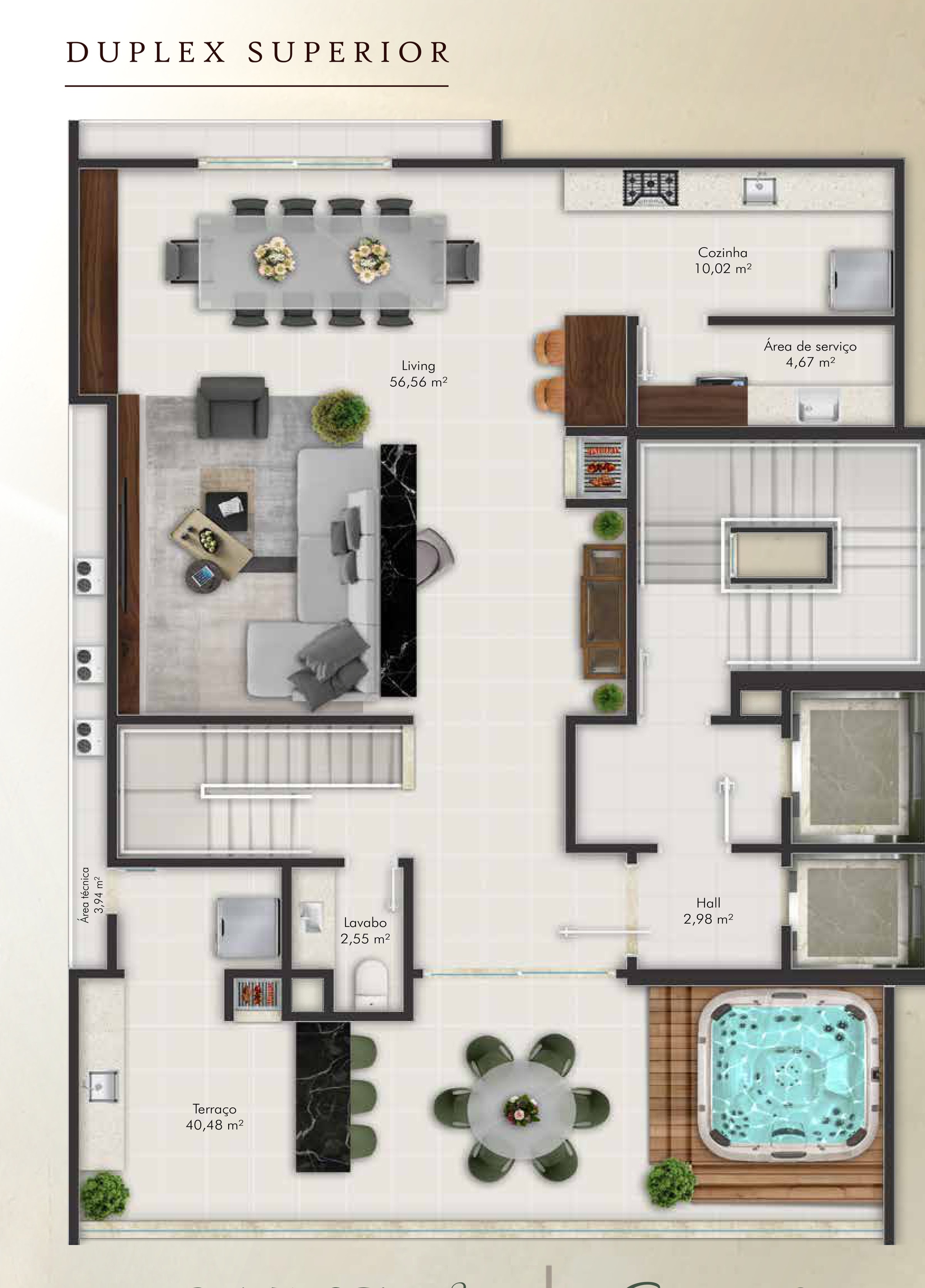 Planta do duplex · pavimento superior (social e terraço) da cobertura duplex do Villa Lobos