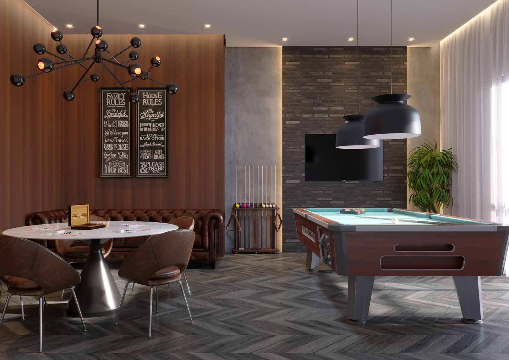 Sala de jogos e pub do Villa Lobos, na Meia Praia, Itapema