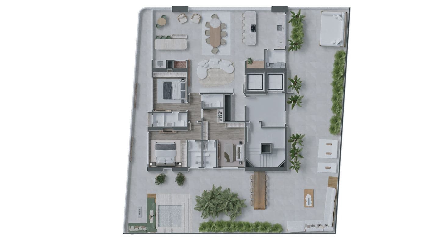 Planta do tipo 01 do Zamá Coast Residence, 386 m² com 3 suítes e área externa privativa