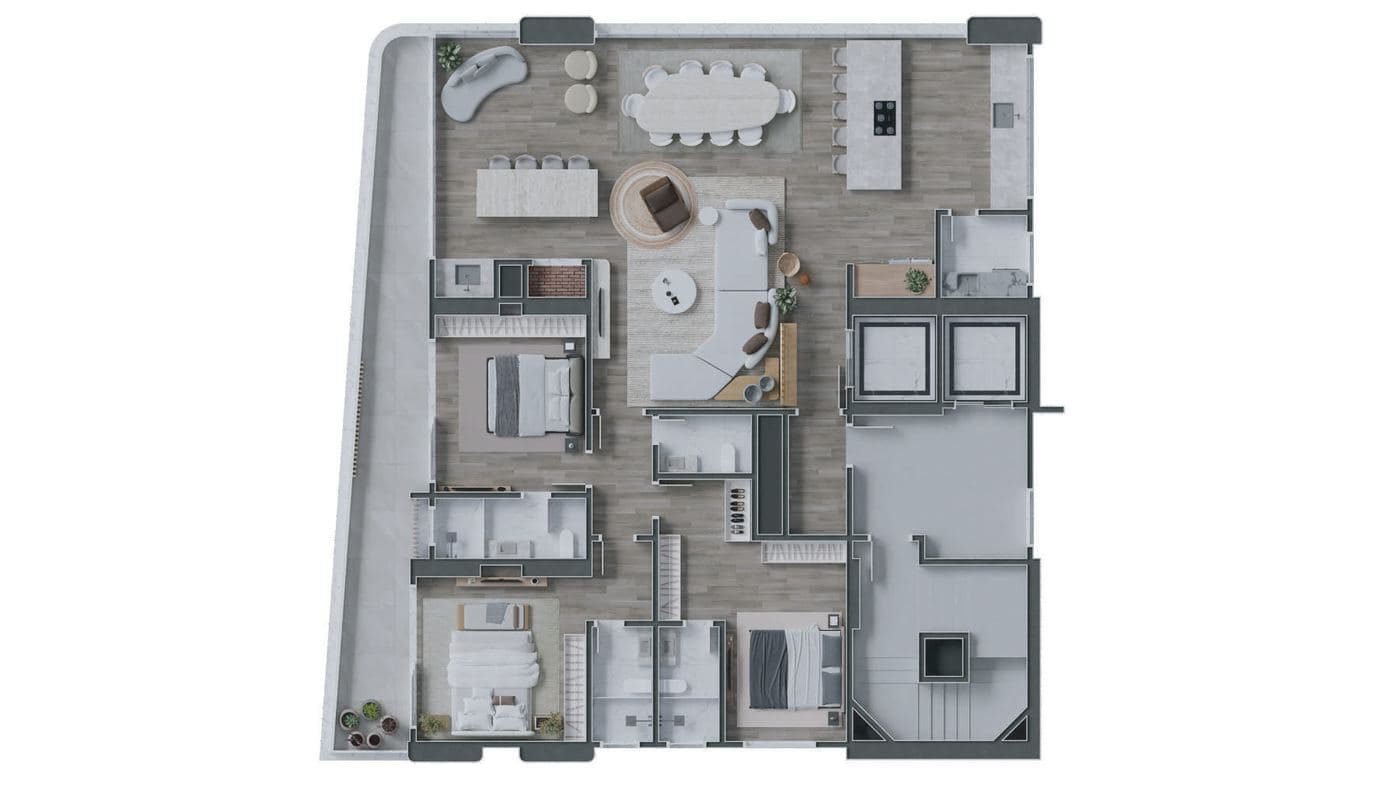 Planta do tipo 02 do Zamá Coast Residence, 183,86 m² com 3 suítes